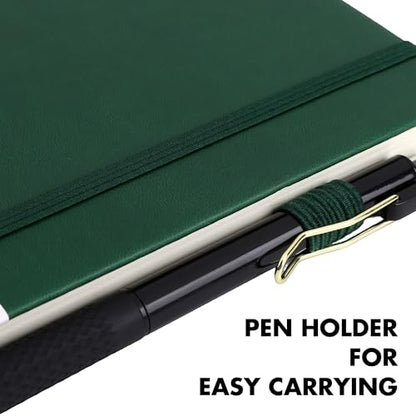 Aodaer 12 Set Lined Notebook Journals with Pens A5 Notebooks 100 GSM College Ruled Hardcover Notebook PU Leather Notepad with Pen Holder for Office School, 5.7 x 8.3 Inches, Dark Green - color: Dark Green