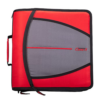 Case-it Mighty Zip Tab Zipper Binder with 5-Color Tabs, Expanding File Folder, Shoulder Strap and Handle, 600 Sheet Capacity, 3 Inch O-Rings, Jet Black and Fire Engine Red