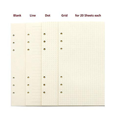 A6 Planner Refill Paper,3.58-x-6.77",100gsm Paper, 80 Sheets(160 Pages),Dot/Line/Grid/Blank Designs Included, for 6 Holes Filofax, 6 Holes Binders(Harphia,SCB-816-A6) - color: 80 Sheet, size: A6