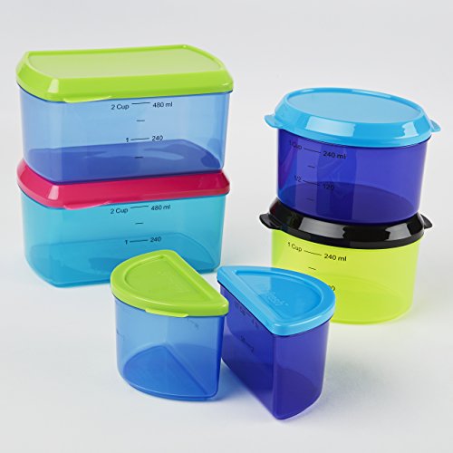 Fit & Fresh Kids' Reusable Lunch Box Container Set with Built-In Ice Packs, 14-Piece Healthy Lunch and Snack Kit, BPA-Free Microwave Safe, Portion Control - style: Multiconored