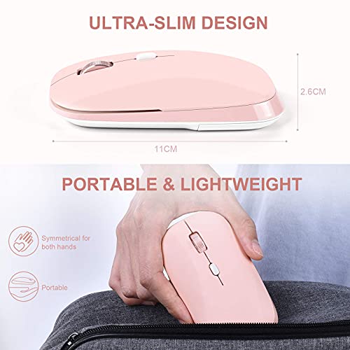 PINKCAT Wireless Flat Mouse, 2.4G Optical Mouse for Laptop, PC, Chromebook, Notebook, Especially Designed for Computer Bags (Pink) - color: Pink