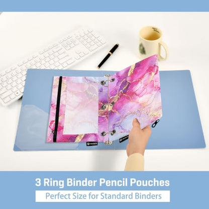 Gredecor 3 Ring Binder Pencil Pouch, Alcohol Ink Marble Modern-1 Zippered Pen Case Pouches with Clear Window, 2 Pack Stylish Office & School Supplie - color: Alcohol Ink Marble Modern-1