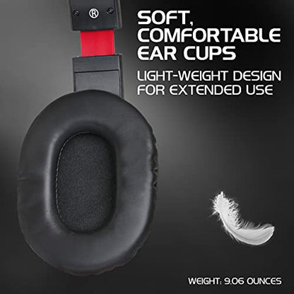 ENHANCE GX-H5 Gaming Headset with Microphone - Universal Gaming Headset for PS4, PS5, Xbox, PC, Switch with Adjustable Headband, Volume Controller, USB Sound-Isolating Earcups, Splitter Cable (Red) - color: Red