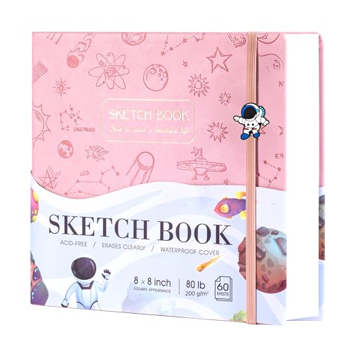 FLYING EAGLE Pink Sketchbook for Kids, 8"X 8" Square Sketch Book & Drawing Pad, 60 Sheets/120 Pages, 120lb/200GSM Heavy Paper, Bleed-Resistant Hardcover Drawing Book for Girls Teens, Gift Boxed - color: 5.pink, size: 8"x 8"