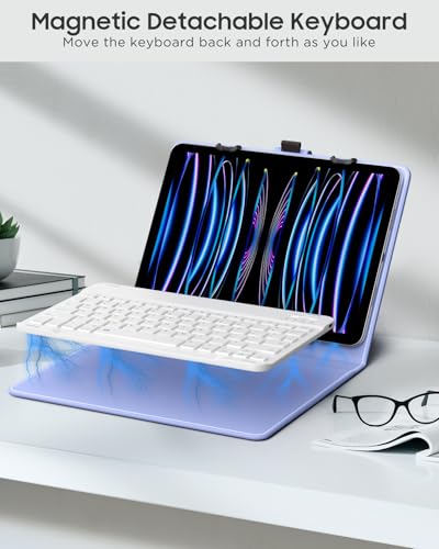 MoKo Universal Tablet Case with QWERTY Keyboard for 9",9.7",10.1",10.2",10.4",10.5",10.9" Tablet, with Removable Wireless Bluetooth Keyboard&Pen Holder for iPad, Samsung, Fire, Pixel, Other, Lavender - color: Lavender