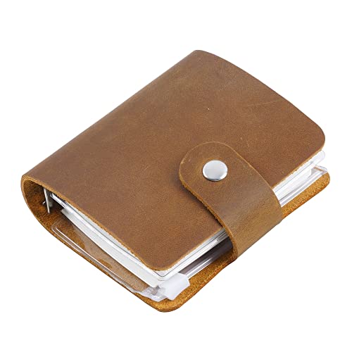 A9 Genuine Leather Journal, Brown Handmade Leather Pocket Size Binder Planner, Mini Vintage Leather Planner, 120 Sheets Pages, Loose Leaf 3-Ring with Snap Button Closure (Brown) - color: Brown