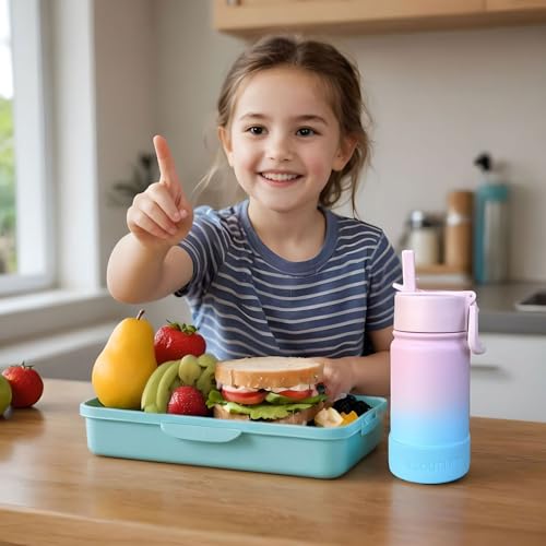 CHILLOUT LIFE 12oz Kids Insulated Stainless Steel Water Bottle with Leak Proof Straw Lid & 144 Stickers - color: Cotton Candy, style: 12 oz