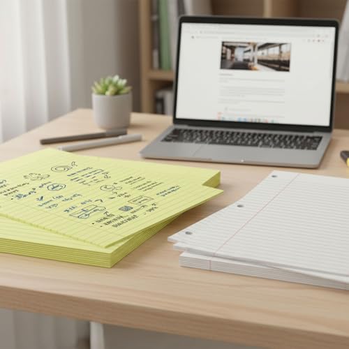 200 Sheets Loose Leaf Paper, 100 Yellow & 100 White Wide Ruled Paper, 8"x10.5", 3-Hole Punched for Binders, School, College & Office Use, Fights Ink Bleed