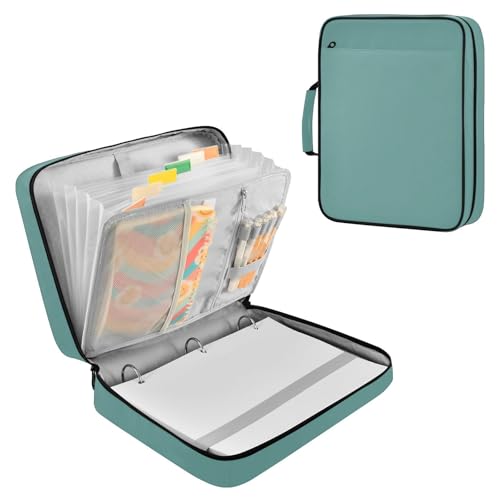 Cyan Zipper Binder Bag with Handle,1.25 Inch 3 Ring O-Ring 500 Sheet Capacity 6 Tab Expanding File Folder Storage Pockets Binder for School Office Organizer Supplies - color: Multicolored-20
