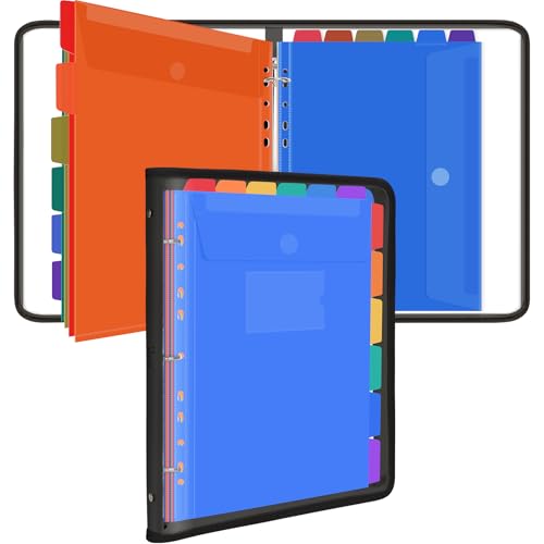 Uquelic Document Organizer, Soft PVC Binder with 12 Colorful Pockets - Zipper Binder 3 Ring with Dividers Letter Size (11'' x 8.5'')-Large Capacity Cute Folder for School, Office & Home Use (Black) - color: Black