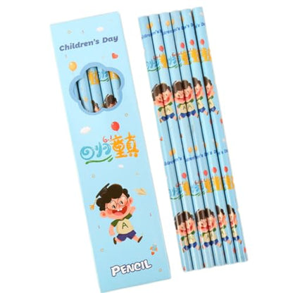 6PCS Wood Pencil Cartoon Pencils Drawing for Class Reward Drawing Sketching School Supplies Ergonomic Hexagonal - color: Little Boy
