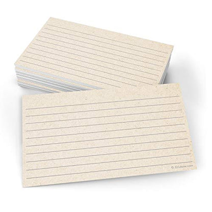 321Done Ruled Note Cards, 3x5 Thick Index Cards - Kraft Tan Card Stock, Notecards & Stationery with Lines for Writing, Stamping - Made in USA, Set of 50 - No Envelopes - size: Small (3 x 5)