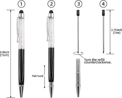 Bling Ballpoint Pens Crystal Diamond Pen Capacitive Touch Screen Stylus with Replacement Refills Rubber Tips for iPhone iPad Kindle Touchscreen Devices 3Pcs Writing Pen (Black) - color: black
