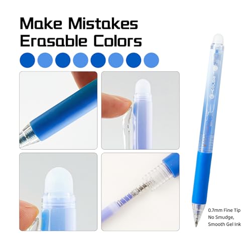 12Pcs Retractable Erasable Gel Pens Clicker,Fine Point 0.7mm Smooth Writing Pens,For Writing Journaling Taking Notes School Office Home. (6Black+6Blue) - color: 6Black+6Blue