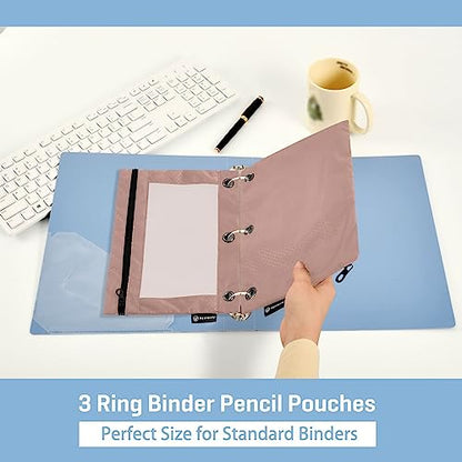 MCHIVER Rose Gold Pencil Pouch for 3 Ring Binder Pencil Pouches with Zippers Clear Window Binder Pockets Pencil Bags for Work Daily Office 2 Packs - color: Rose Gold