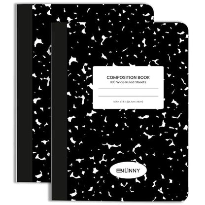 Bilinny Composition Notebook, Wide Ruled - 9.75" X 7.5" - Hardcover Marble Notebooks for School - 2 Pack (100 Sheets In Each)