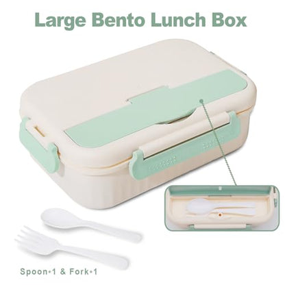 Bento Box for Adults, 1800 ML Bento Lunch Box for Kids Girls Boys with Spoon & Fork, 3-Compartment Lunch Containers, Microwave & Dishwasher Safe, BPA-Free and Food-Safe Materials(Light Green) - color: Light Green