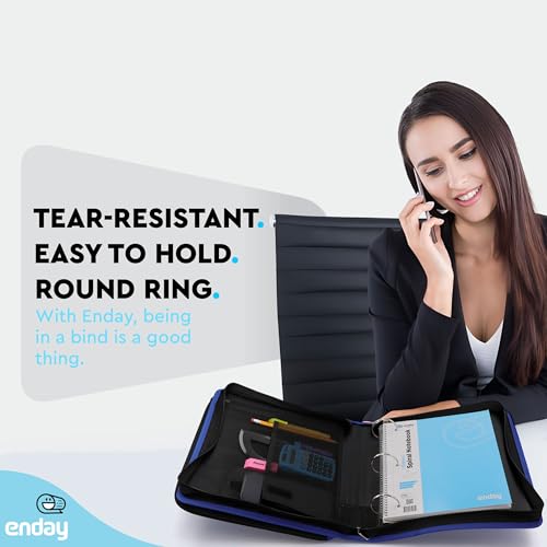 Zipper Binder 3 Ring, Large 2 Inch Binder with Zipper, 880 Sheet Capacity with Durable Handle, Multiple Pockets School Organizer, Blue - by Enday - color: Blue