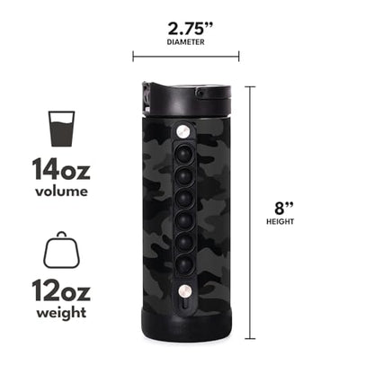 Elemental Iconic Kids Water Bottle with Straw Lid & Stress Relief Pop It Handle, Leak-Proof When Closed, Triple Insulated Kids Stainless Steel Water Bottle For Girls and Boys, 14oz - Black Camo - color: Black Camo, size: 14 Ounces