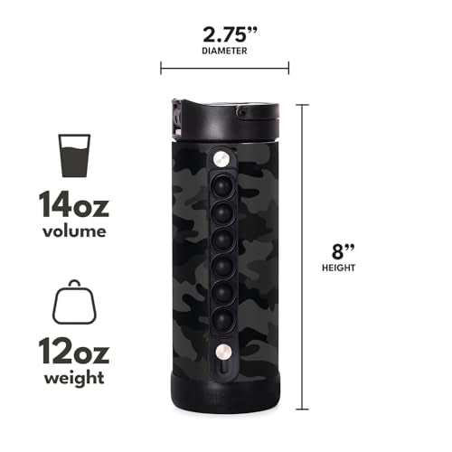 Elemental Iconic Kids Water Bottle with Straw Lid & Stress Relief Pop It Handle, Leak-Proof When Closed, Triple Insulated Kids Stainless Steel Water Bottle For Girls and Boys, 14oz - Black Camo - color: Black Camo, size: 14 Ounces