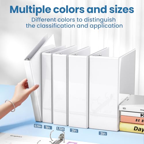 SUNEE 3 Ring Binder, 1/2 Inch D Ring, Clear View PVC-Free (Fit 8.5x11 Inches), White, 1 Pack - color: White, size: 0.5 Inch, style: 1 Pack
