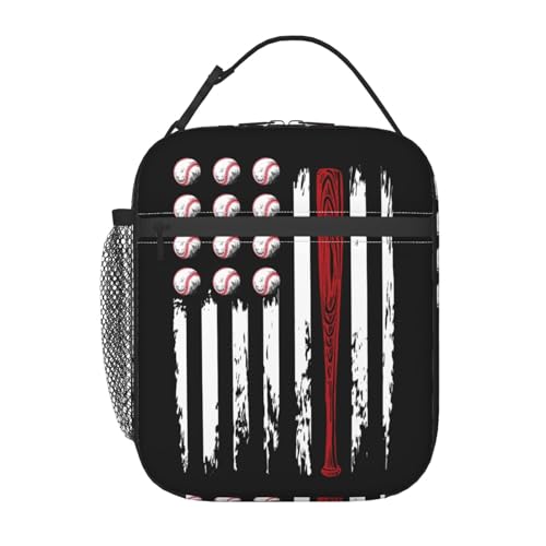 Baseball Lunch Box for Men, American Flag Baseball Tote Bag for Boys, Kids Lunch Bag Reusable Insulated Lunch Bag for School Work Picnic - color: Baseball