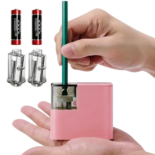 Electric Pencil Sharpener with Battery, Battery Powered,for Colored Pencils Handheld Pencil Sharpener,Portable Sharpener, Two Replacement Blades for in for 6-8mm Pencils for Office/Home/School (Pink) - color: Pink