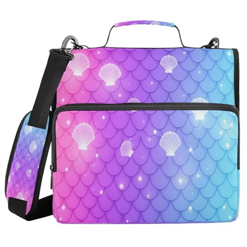 Gredecor 3 D-Ring Zipper Binder 1.5 IN Waterproof Mermaid Kawaii Scale Rainbow-2 Binder with Zipper Shoulder Strap, Multi-Pockets Organizer Bag for School & Office Supplies, Storage 500 Sheets Capacit - color: Mermaid Kawaii Scale Rainbow-2