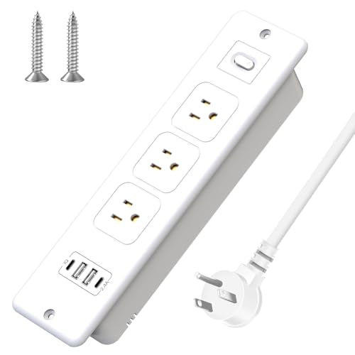 HITRENDS Recessed Power Strip with 2 USB-C and 2 USB-A Ports, Built-in Switch, White Flush Mount Desk Outlet for Furniture Hidden Charging Station with 6 FT Extension Cord - size: 6FT-（2USB-C+2USB-A）