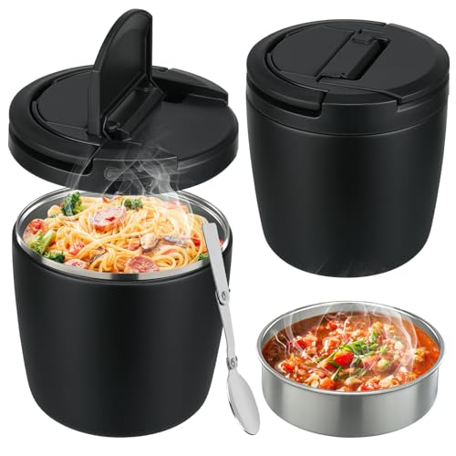 wiwens 40oz Insulated Lunch Containers for Adults Soup Thermo for Hot Food | Leak Proof Wide Mouth Vacuum Stainless Steel Thermal Jar Bento Box with Buckle Lid and Spoon - color: Black