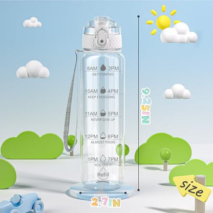 OLDLEY 17oz Kids Water Bottle, Tritan BPA-Free, Leakproof Flip Straw Lid, Motivational Time Marker, Carry Strap, Reusable Clear Water Bottle for Boys & Girls,Clear - color: Clear, style: 17 Ounces