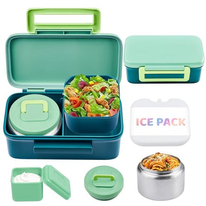 JXXM Lunch Box for Kids With 8oz Soup Thermo, Leak-proof Lunch Container with 2 Compartments, Thermo Food Jar Food Containers for Back to School Girls Boys (Green) - color: Green