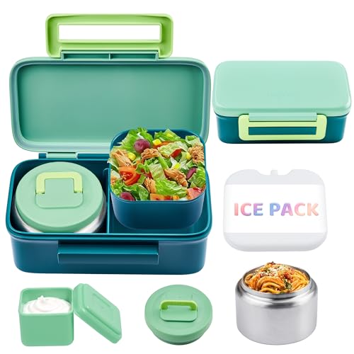 JXXM Lunch Box for Kids With 8oz Soup Thermo, Leak-proof Lunch Container with 2 Compartments, Thermo Food Jar Food Containers for Back to School Girls Boys (Green) - color: Green