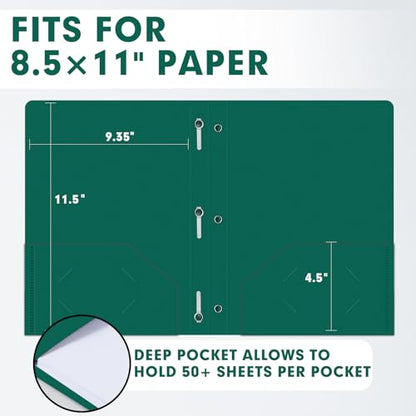 Plastic 2 Pocket Folders with Prongs, 30 Pack, Heavyweight, Letter Size Poly Folders with 3 Metal Prongs Fastener Clips (Green) - color: Green