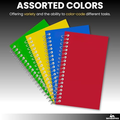 1InTheOffice Wirebound Spiral Memo Books, Memo Pads, 3" x 5", College Ruled, Small Notepad, Assorted, 75 Sheets/Pad, (5 Pack)