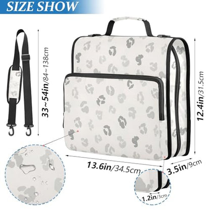 Zipper Binder Bag 3 Ring File Folder Portfolio Organizer Zippered Binder Bags with Strap Fits Laptop Women Men - color: 23-leopard Light Gray