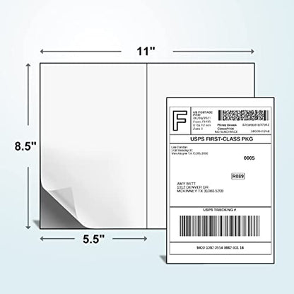 BESTEASY 200 Half Sheet Self Adhesive Shipping Labels, Laser/Ink Jet White Blank Shipping Labels 8.5" x 5.5" Address Labels (100 Sheet Total 200 Labels) - size: 100 sheets, style: 2 up-8.5"x5.5"