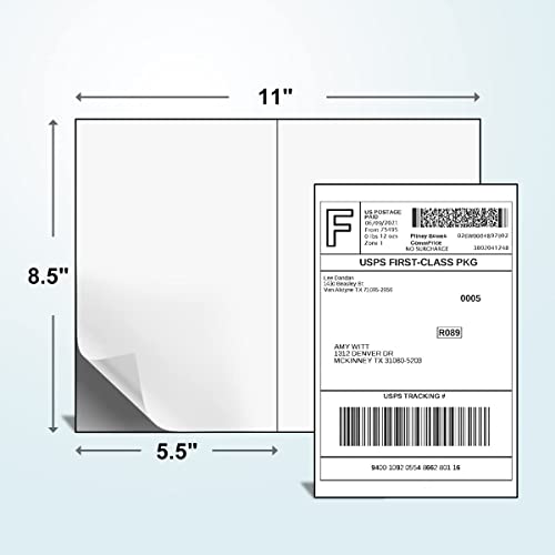 Half Sheet Laser/Ink Jet Shipping Labels UPS FedEx Address Labels (2000 Sheets, 4000 Labels) - size: 2000 sheets, style: 2 up-8.5"x5.5"