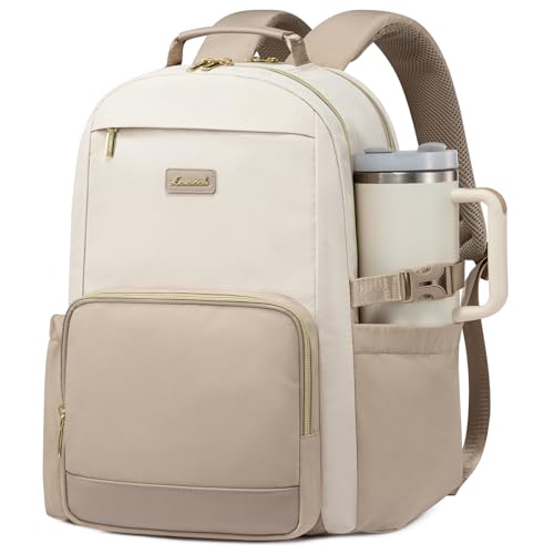 LOVEVOOK Laptop Backpack for Women with Pouch Pocket for Large Capacity Cup,15.6inch Laptop Computer Bag Travel Backpack Purse,Waterproof Teacher Nurse Work Business personal item Backpack,Beige-Khaki - color: Beige - Khaki, size: 15.6 Inch