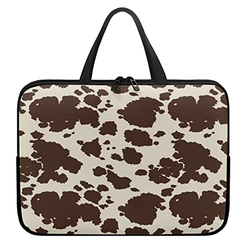 Cow Hide Print Brown Stripe Laptop Cases & Sleeves, Women's Computer Tote Bag for 10" 12" 13" 15" 17 inch Tablet/Notebook/Reader, Carrying Sleeve Handbag with Handle - color: Cow Hide Print Brown Stripe, size: 10 Inch