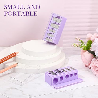 Honoson 2 Pcs 5 Hole Cosmetic Long Point Manual Pencil Sharpener with Plastic Lid Makeup Eyeliner Pencil Sharpener (Purple) - color: Purple