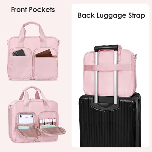 3 Ring Zipper Binder, 2 Inch Ring Binder Organizer Bag with Strap | Binder Bag Fits 13" Laptop & 500 Sheets, Detachable Shoulder Strap, Large Capacity Zip Up Portfolio Folder Bag for Office - color: Pink