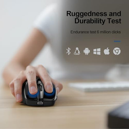 TECKNET Wireless Mouse, BT 5.0/2.4G, Rechargeable 6-DPI Silent, Black | Bluetooth 5.0/3.0 & USB A, 2-Device Easy Switch, Wide OS Compatible, 6 Buttons, 6-DPI up to 4800, Ergonomic for S to M Hands - color: Black