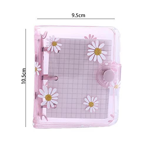 Leadigol 4PCS Mini Transparent 3 Ring Binder Covers with Inner Paper, Daisy Pattern, Soft PVC Notebook Loose Leaf Binder