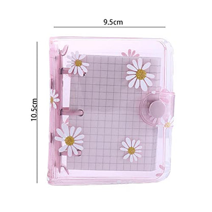 Leadigol 4PCS Mini Transparent 3 Ring Binder Covers with Inner Paper, Daisy Pattern, Soft PVC Notebook Loose Leaf Binder