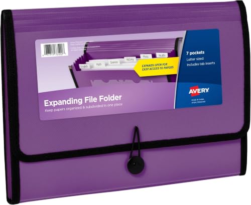 Avery Expanding File Folder Organizer, 7-Pocket Accordion File Organizer, Plum, Holds 425 Letter/A4-Size Sheets (73552) (Pack of 8) - size: 7 Pockets (Pack of 8)