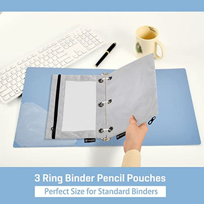 Binder Pouches,Grey Pencil Pouch for 3 Ring Binder 2 Pack Clear Pencil Bag with Zipper for Office School Supplies - color: Gray