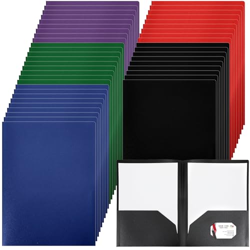 Patelai 50 Pack Plastic Folders with Pocket Bulk 2 Pocket Heavy Duty Letter Size Folders Business Card Holder for School Office File(Multi Colors) - color: Multi Colors
