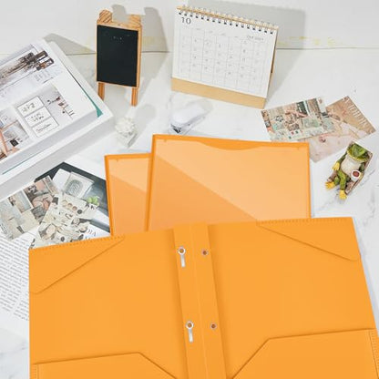 Henoyso 18 Pcs Plastic Folder with Clear Front Pocket and 3 Prong Plastic Folders with Card Slot Pocket Folders with Prongs for School Office (Orange) - color: Orange