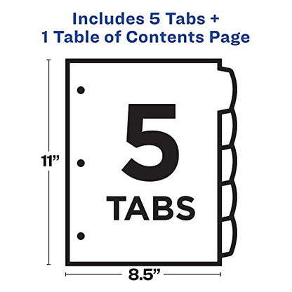 Avery 5 Tab Dividers for 3 Ring Binders, Customizable Table of Contents, Multicolor Tabs, 1 Set (11840) (Pack of 3) - size: Pack of 3